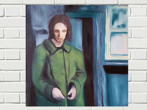 Art-Shop24 | Klaus Weyers | Frau im grünen Mantel | 90 x 90 cm | 1700 €
