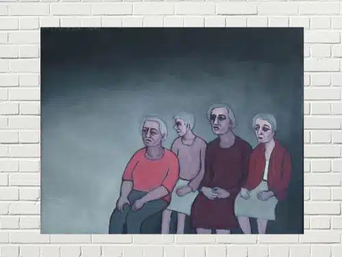 Tremezza von Brentano - Vier alte Menschen sitzend - Die welt verliert an Farbe 1 , , 40x50, Öl auf Leinwand - Art-Shop24