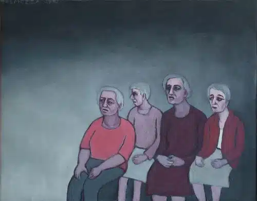 Tremezza von Brentano - Vier alte Menschen sitzend - Die welt verliert an Farbe 1 , , 40x50, Öl auf Leinwand - Art-Shop24